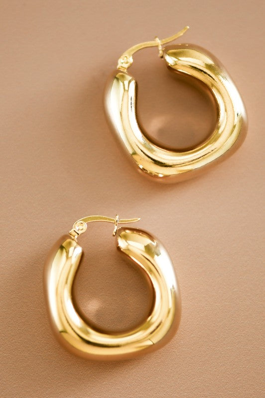 18k GOLD PLATED Waterproof Non-tarnish Stainless Steel Hoops