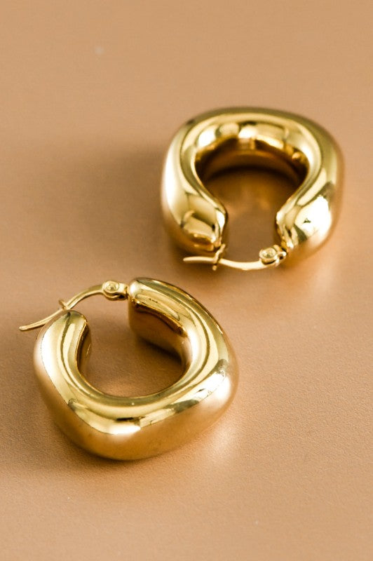18k GOLD PLATED Waterproof Non-tarnish Stainless Steel Hoops