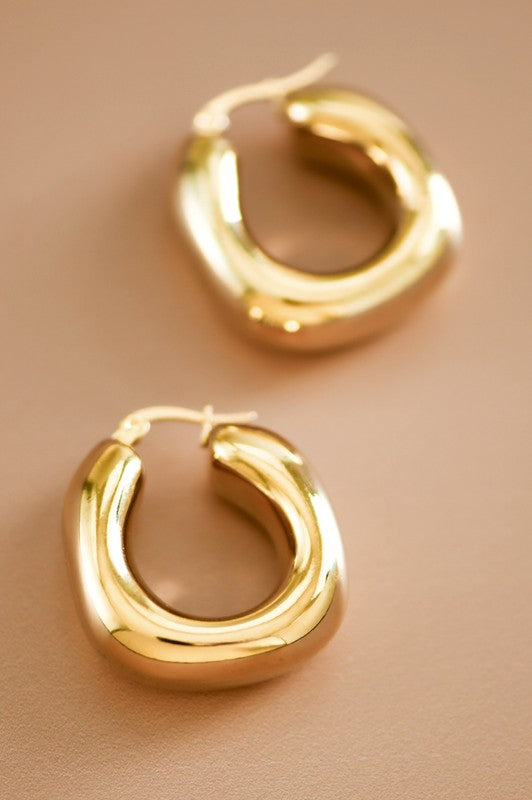 18k GOLD PLATED Waterproof Non-tarnish Stainless Steel Hoops