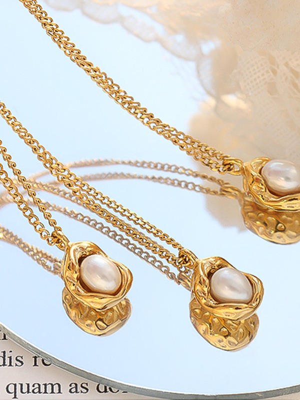 Non-tarnish Natural Pearl Round Necklace