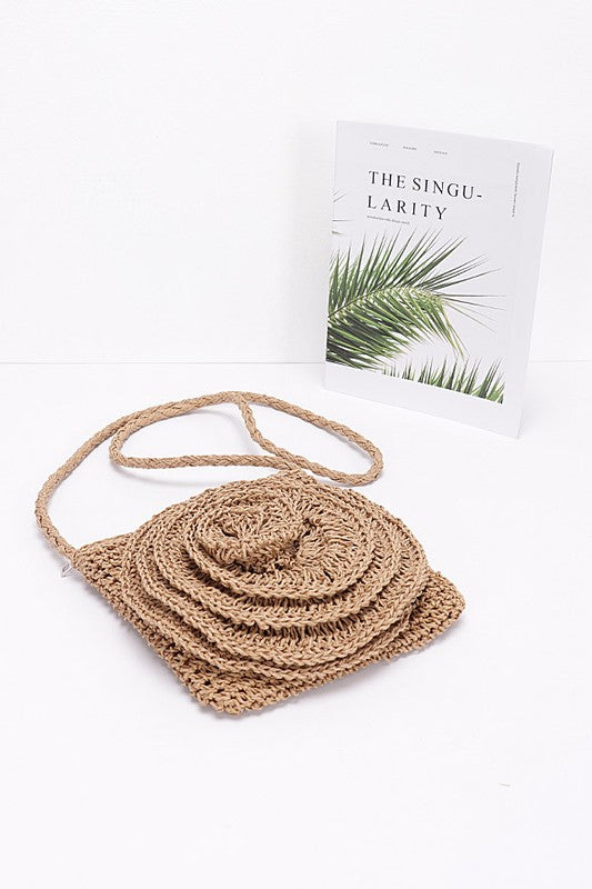 Faux Straw Handmade Big Flower Crossbody Bag