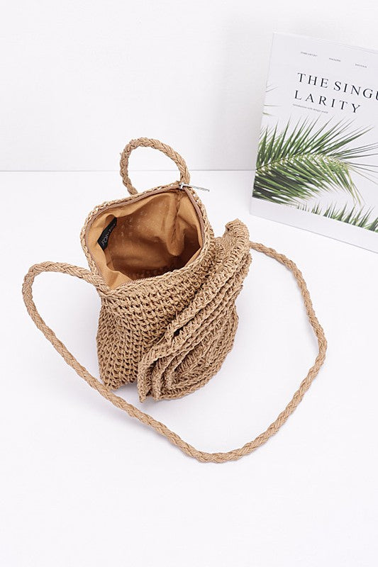 Faux Straw Handmade Big Flower Crossbody Bag