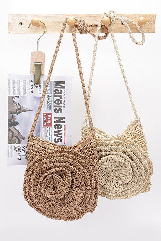 Faux Straw Handmade Big Flower Crossbody Bag