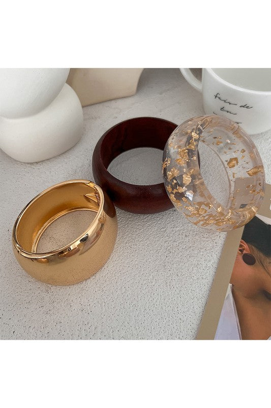 Bold Wide Resin Gold-Plated Bangle Set