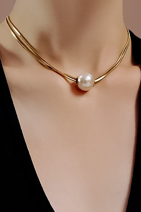 18k GOLD PLATED Non-tarnish Stainless Steel Pearl Necklace