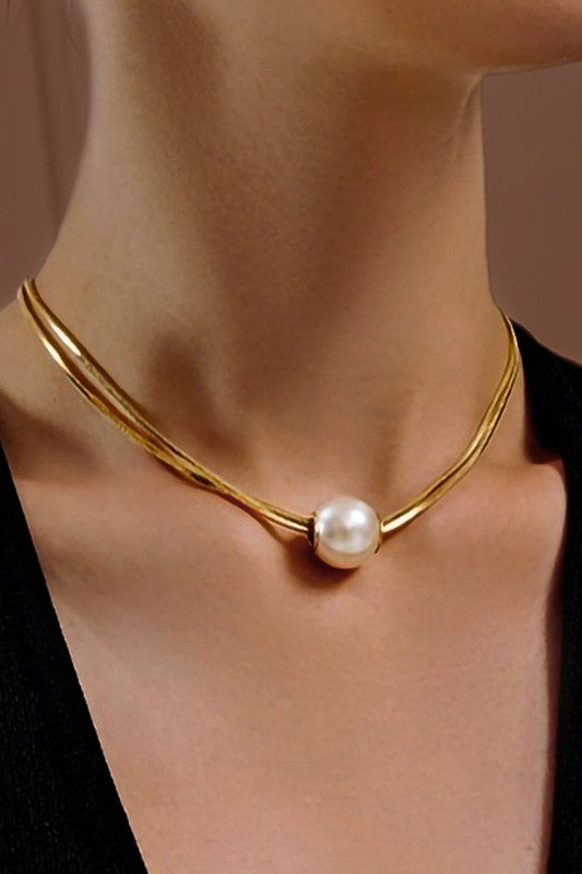18k GOLD PLATED Non-tarnish Stainless Steel Pearl Necklace