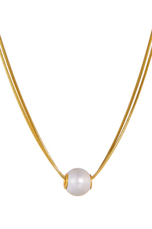 18k GOLD PLATED Non-tarnish Stainless Steel Pearl Necklace