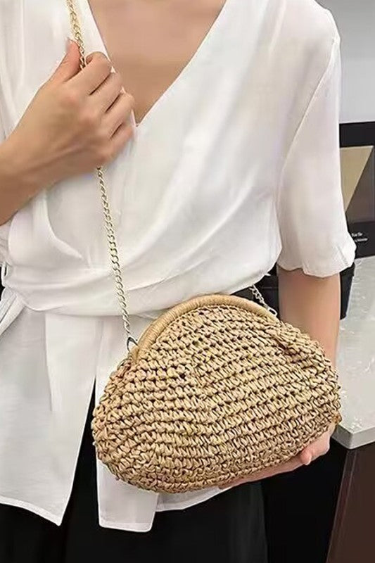 Faux Straw Braided Clutch