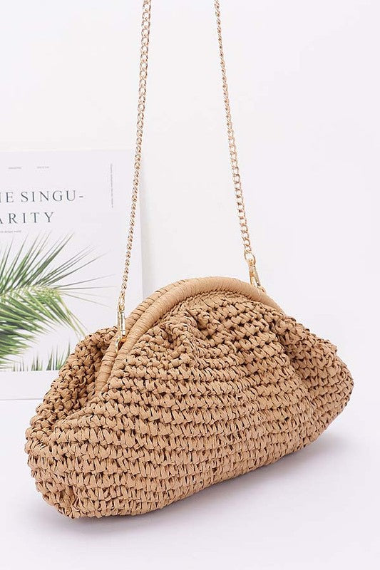 Faux Straw Braided Clutch
