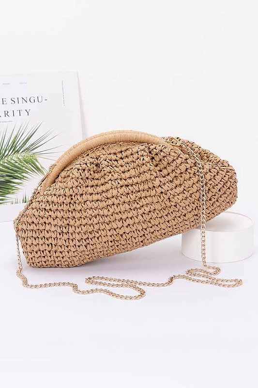 Faux Straw Braided Clutch