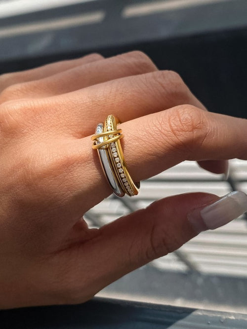 18k GOLD PLATED Non-tarnish Multi Stack Cz Band Ring