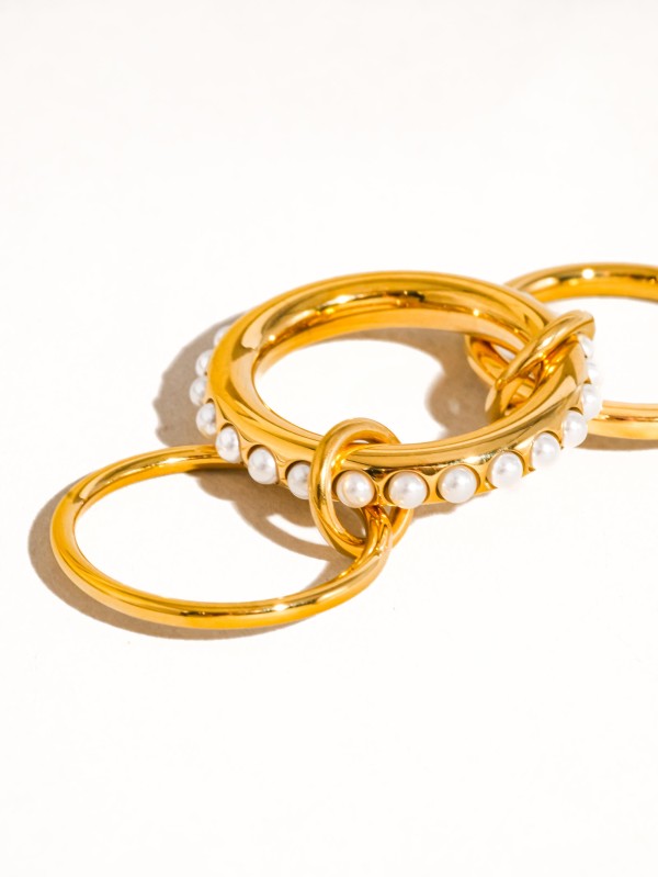 18k GOLD PLATED Non-tarnish Multi Stack Pearl Band Ring