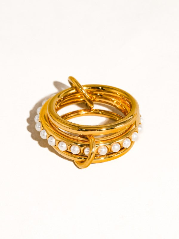 18k GOLD PLATED Non-tarnish Multi Stack Pearl Band Ring