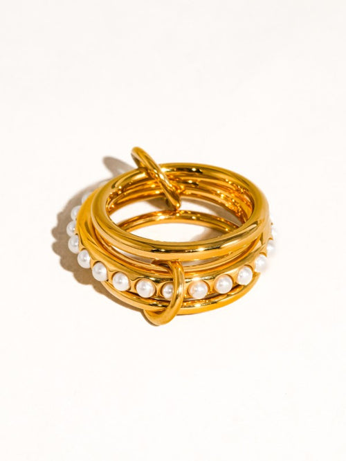 18k GOLD PLATED Non-tarnish Multi Stack Pearl Band Ring