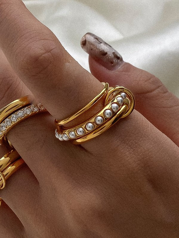 18k GOLD PLATED Non-tarnish Multi Stack Pearl Band Ring