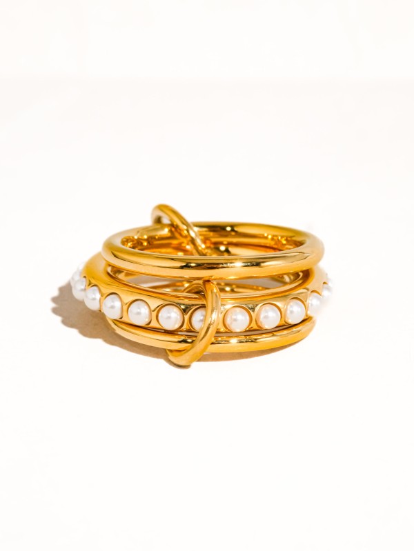 18k GOLD PLATED Non-tarnish Multi Stack Pearl Band Ring
