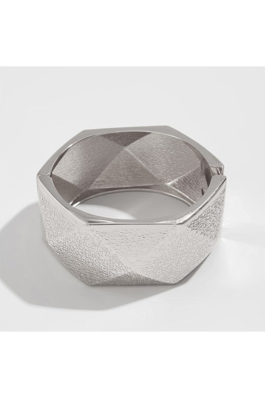 Asymmetrical Geometric Alloy Textured Bangle Set
