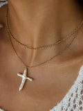 18K GOLD PLATED Non Tarnish Pearl Cross Necklace