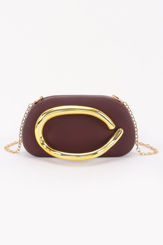 Metal Handle Satin Clutch