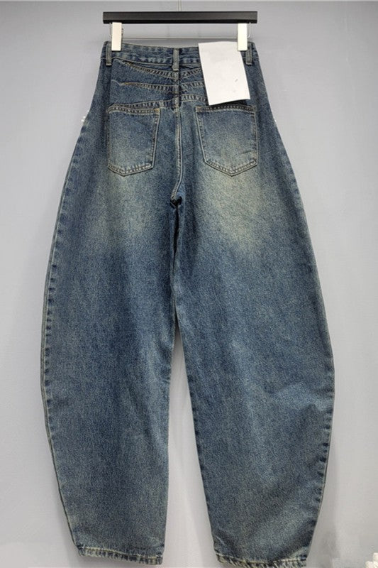 Pearl Embellished Barrel Denim